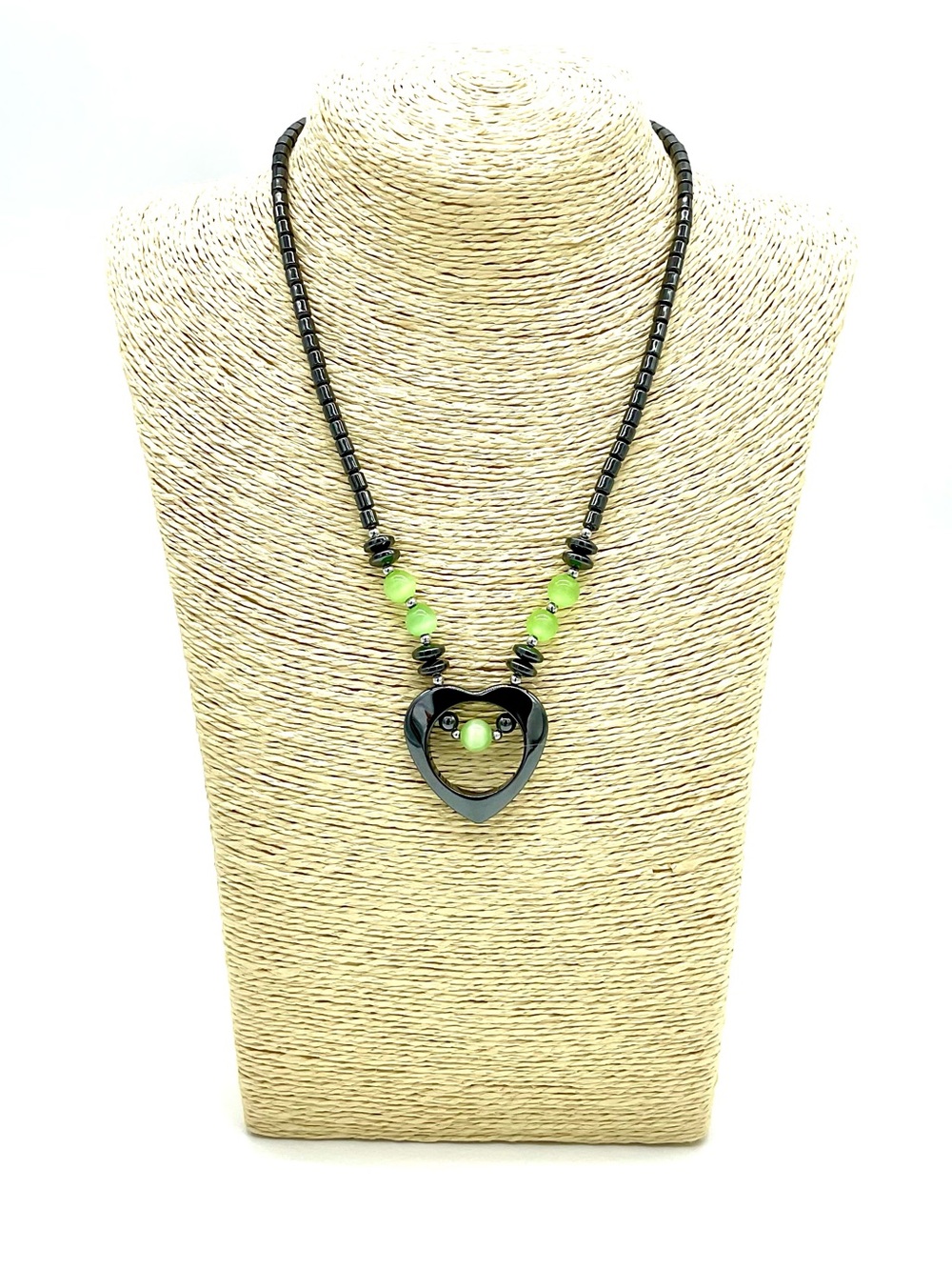 Gunmetal Heart-Shaped Beaded Necklace
